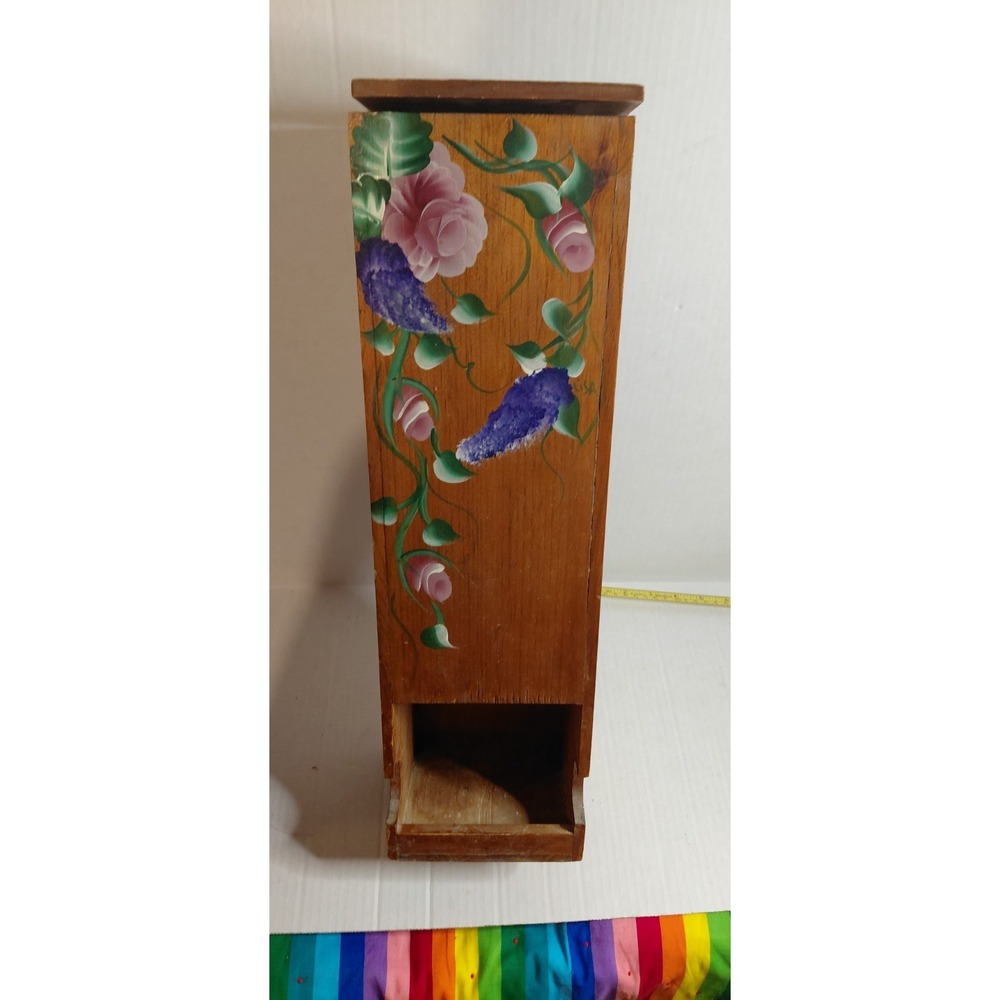 Vintage Rustic Toilet Paper /bag Holder Wooden hand-painted Folk Art Cottagecore